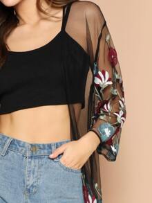 SHEIN Flower Embroidery Sheer Kimono, For Summer Beach Vacation - Multicolor - View 4