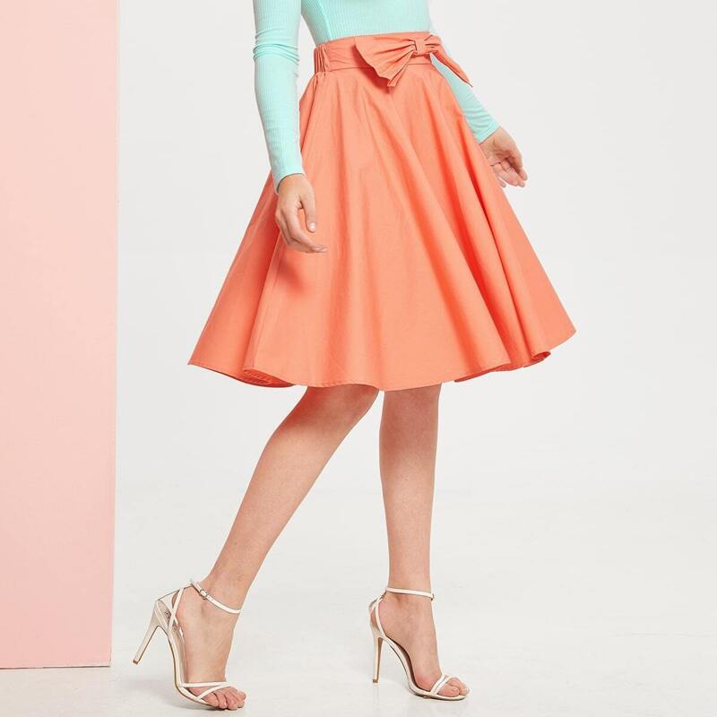 

Bow Detail Flared Skirt, Orange