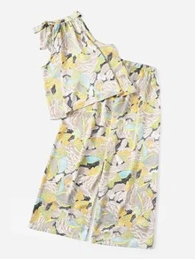 Top con nudo con estampado de hoja con pantalones-grande - Multicolor - Ver 2