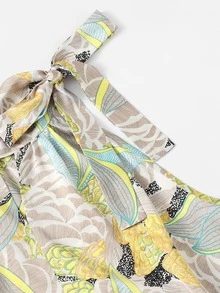 Top con nudo con estampado de hoja con pantalones-grande - Multicolor - Ver 4