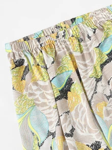 Top con nudo con estampado de hoja con pantalones-grande - Multicolor - Ver 5