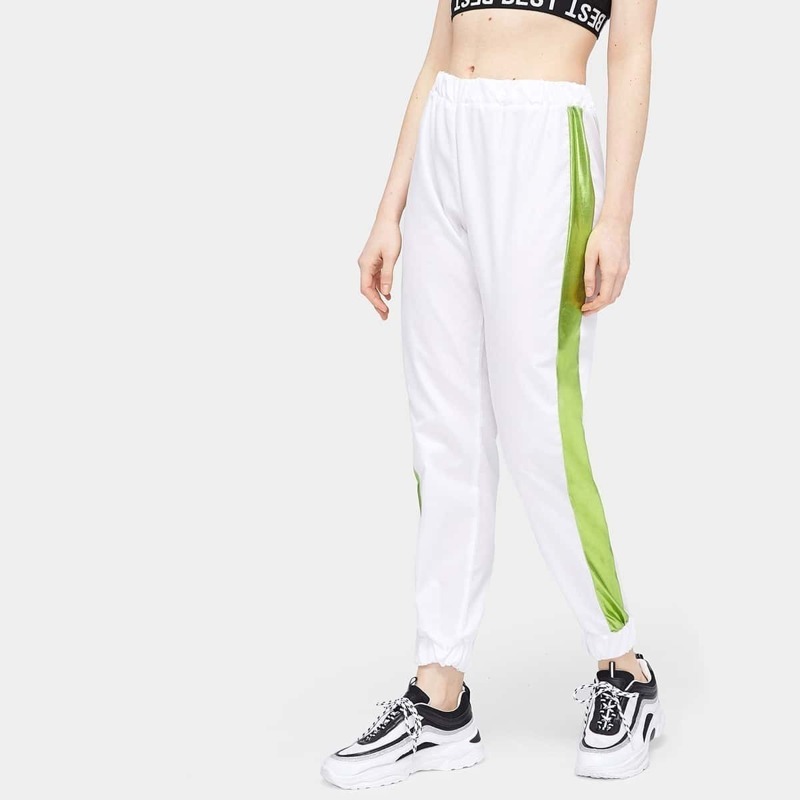 

Elastic Waist Cut And Sew Pants, White
