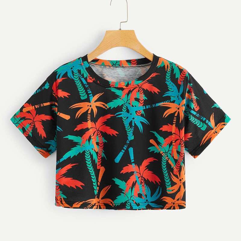 

Tropical Print Crop Tee, Multicolor