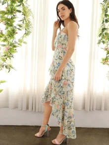 SHEIN Vestido asimétrico floral fruncido con un hombro
