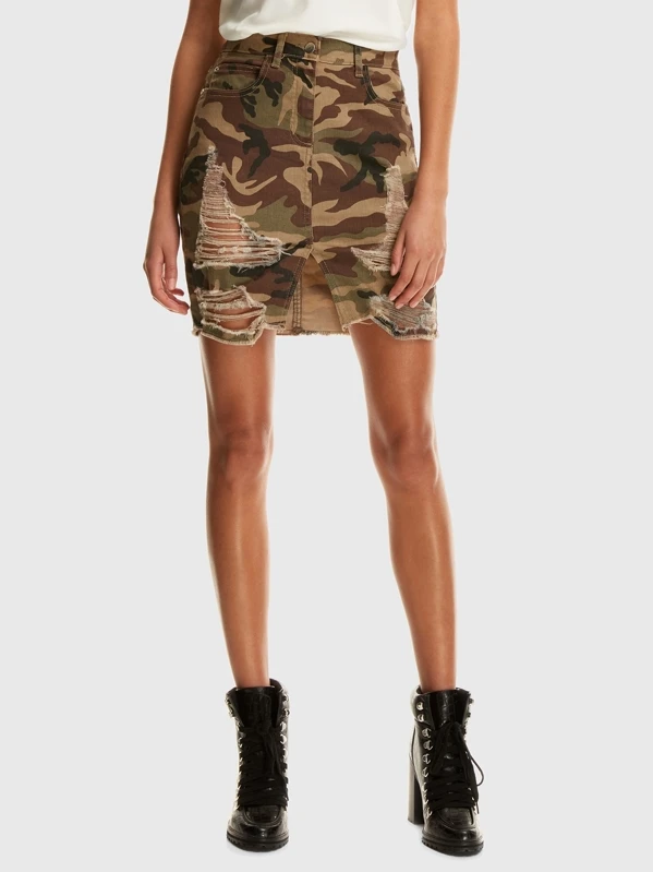 distressed camo skirt