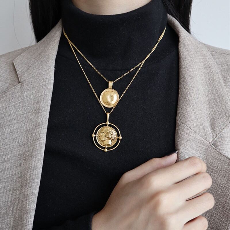 

Coin Pendant Layered Necklace, Gold