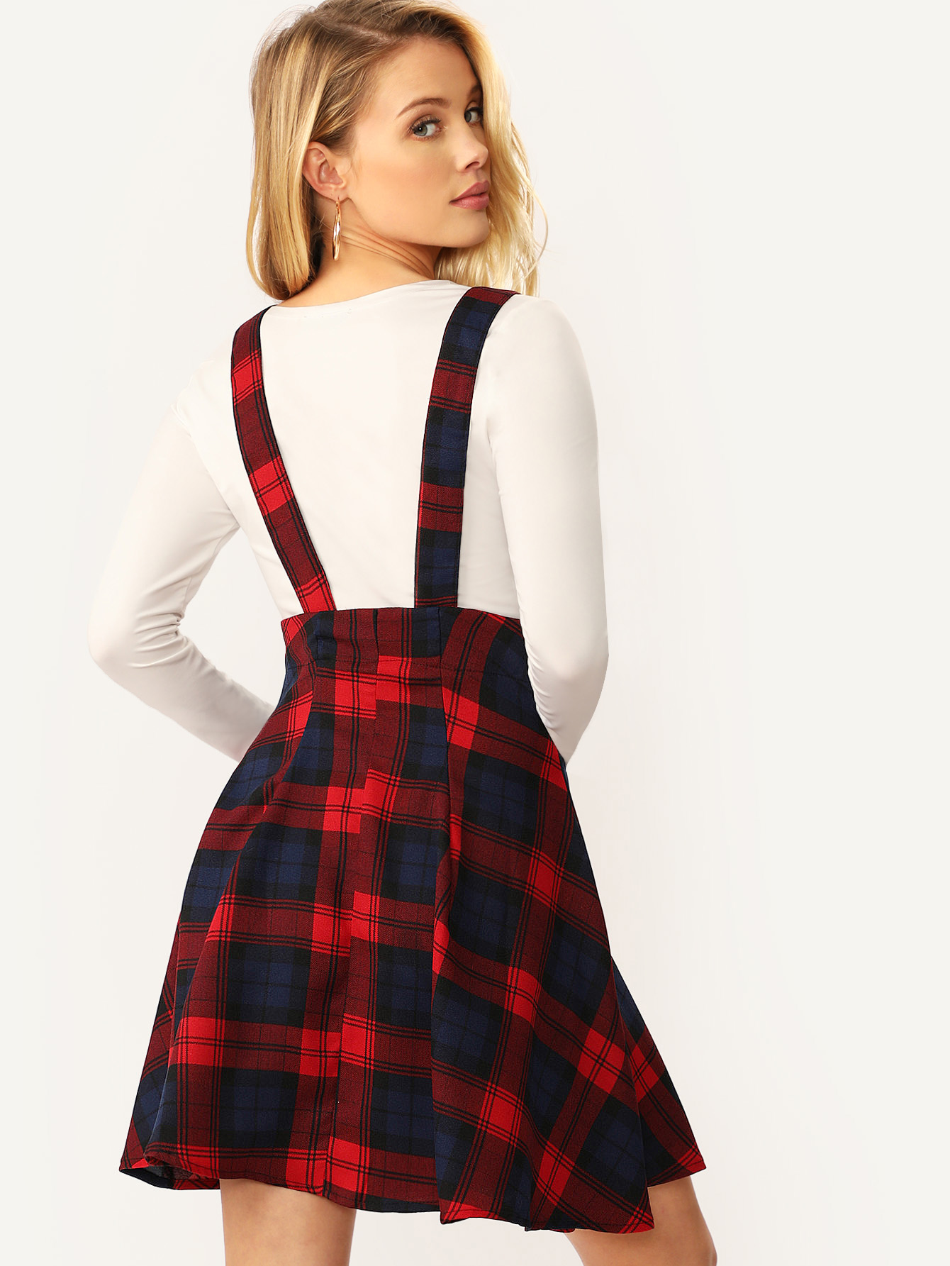 high waist buttoned tartan skirt with thick strap | shein
