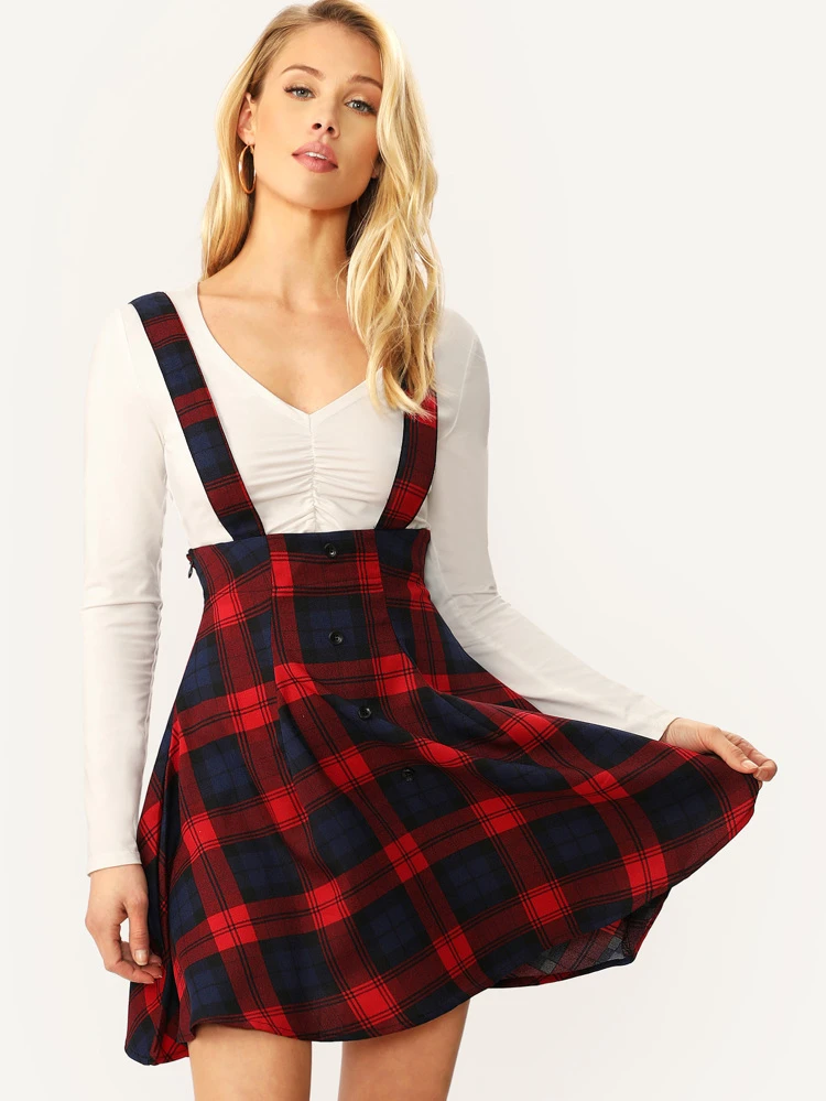 Front Plaid Overall Skirt | SHEIN USA