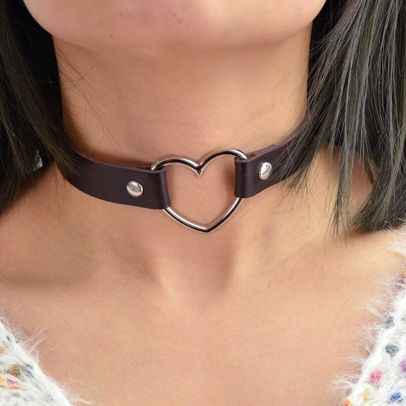 

Coffee Pu Leather Choker Necklace