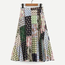 Patchwork Pleated Skirt