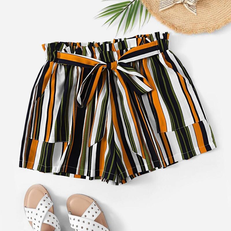 

Plus Striped Knot Front Shorts, Multicolor
