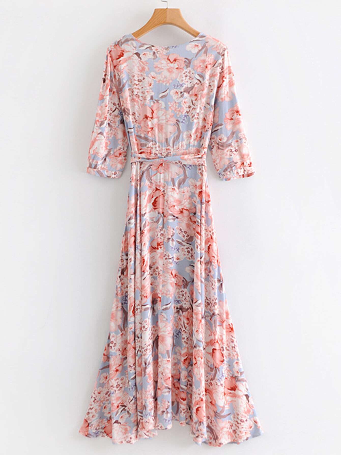 surplice wrap self tie maxi dress