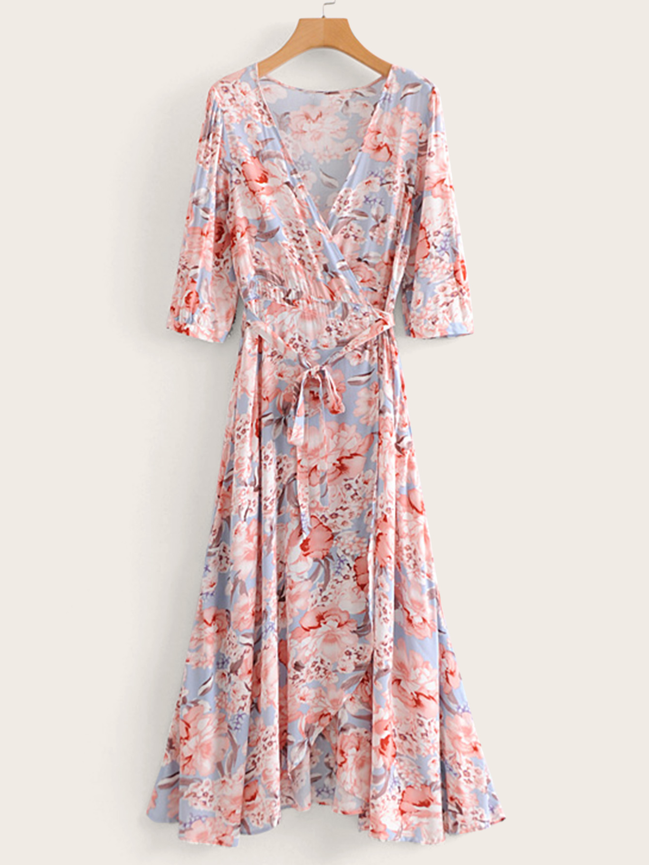 surplice wrap self tie maxi dress