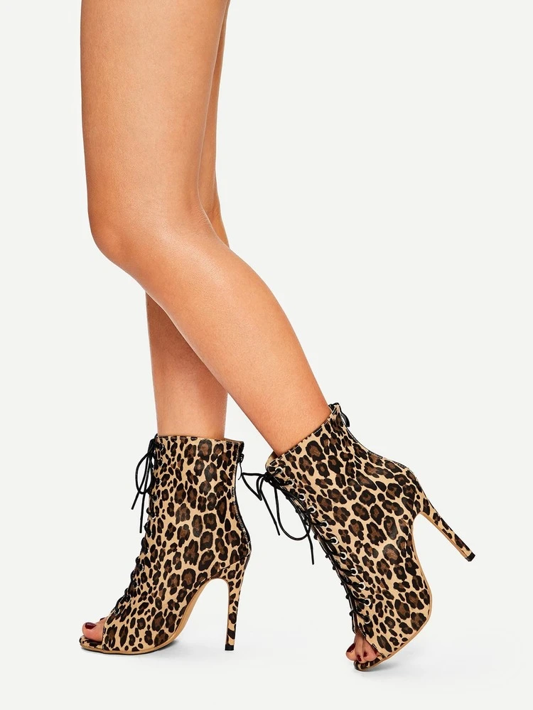 leopard print lace up heels