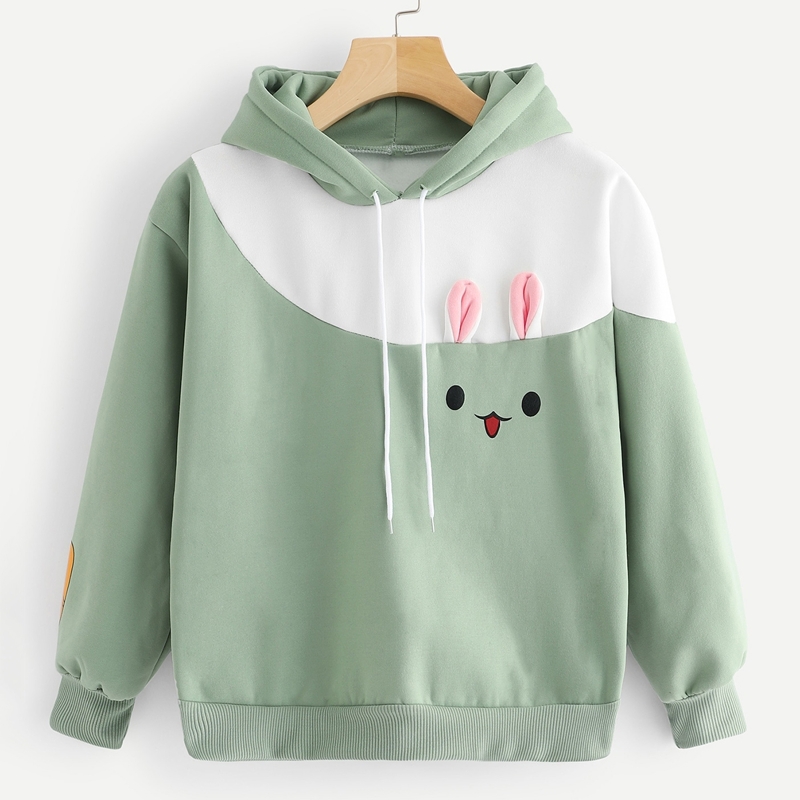 

Cut And Sew Drawstring Hoodie, Green