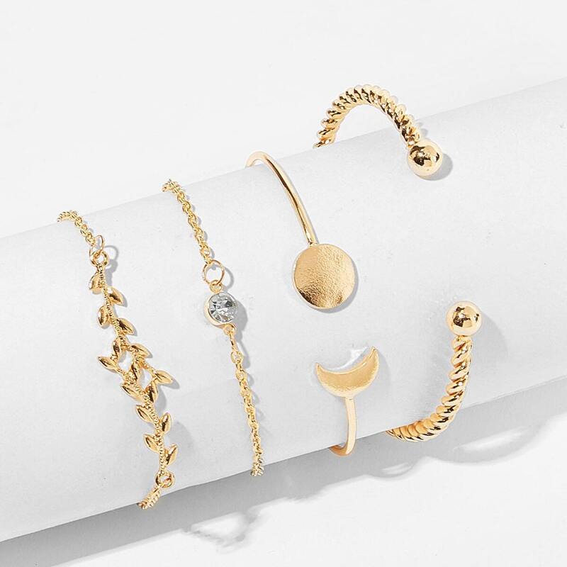 

Moon & Spiral Detail Bracelet Set 4pcs, Gold