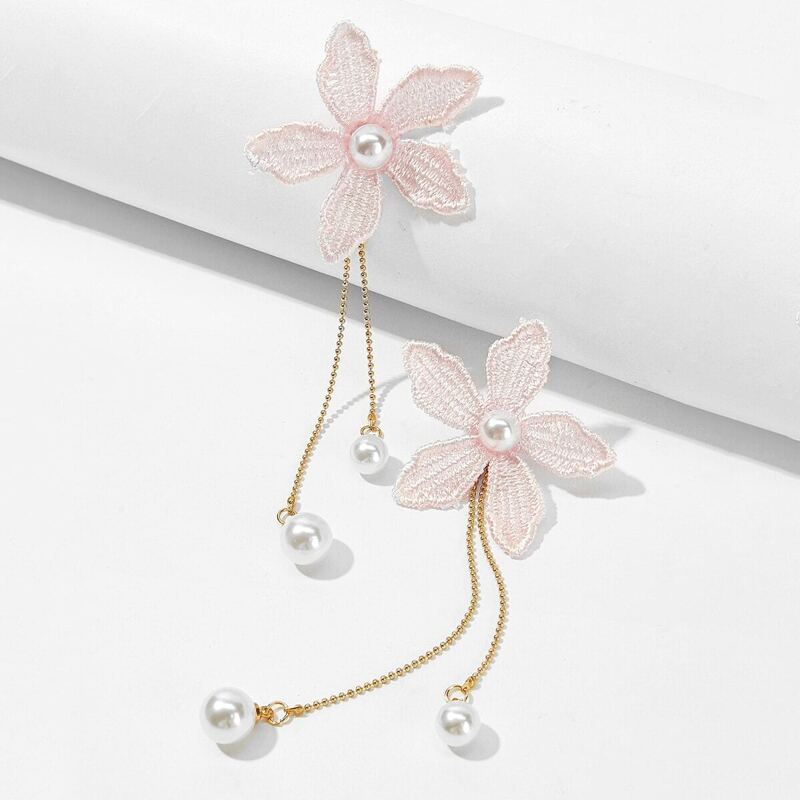 

Faux Pearl Detail Flower Drop Earrings 1pair, Pink