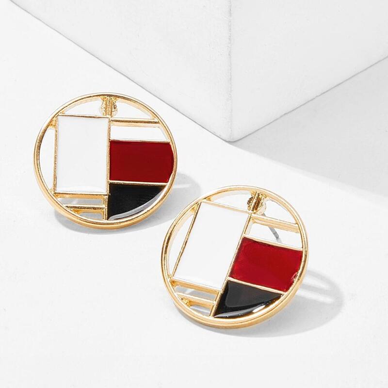 

Patchwork Geometric Round Stud Earrings 1pair, Multicolor