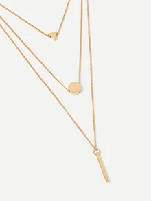 Bar & Triangle Pendant Layered Chain Necklace 1pc - Yellow Gold - View 3