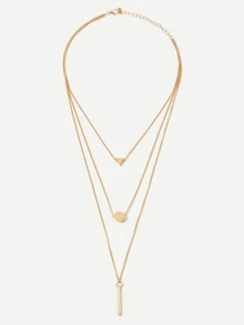 Bar & Triangle Pendant Layered Chain Necklace 1pc - Yellow Gold - View 2