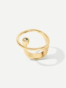 Rhinestone Detail Circle Ring 1pc - Yellow Gold - View 4
