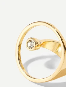 Rhinestone Detail Circle Ring 1pc - Yellow Gold - View 3