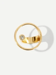 Rhinestone Detail Circle Ring 1pc - Yellow Gold - View 5