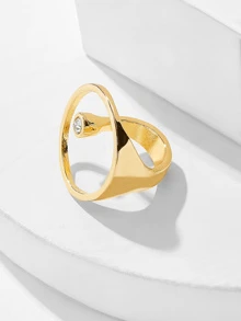 Rhinestone Detail Circle Ring 1pc - Yellow Gold - View 2