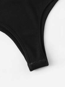 Half Zip Cold Shoulder Bodysuit - Black - View 4