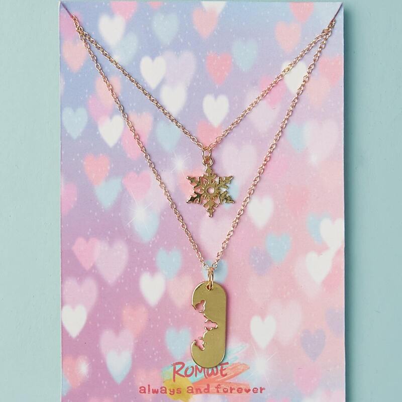 

Snowflake Pendant Couple Necklace 2pcs, Gold