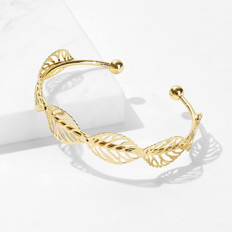 

Hollow Leaf Decor Cuff Bracelet 1pc, Gold
