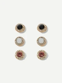 6pcs Rhinestone Mix Colors Earring Studs, Colorful Earrings, Casual Daily Wear, Party Jewelry