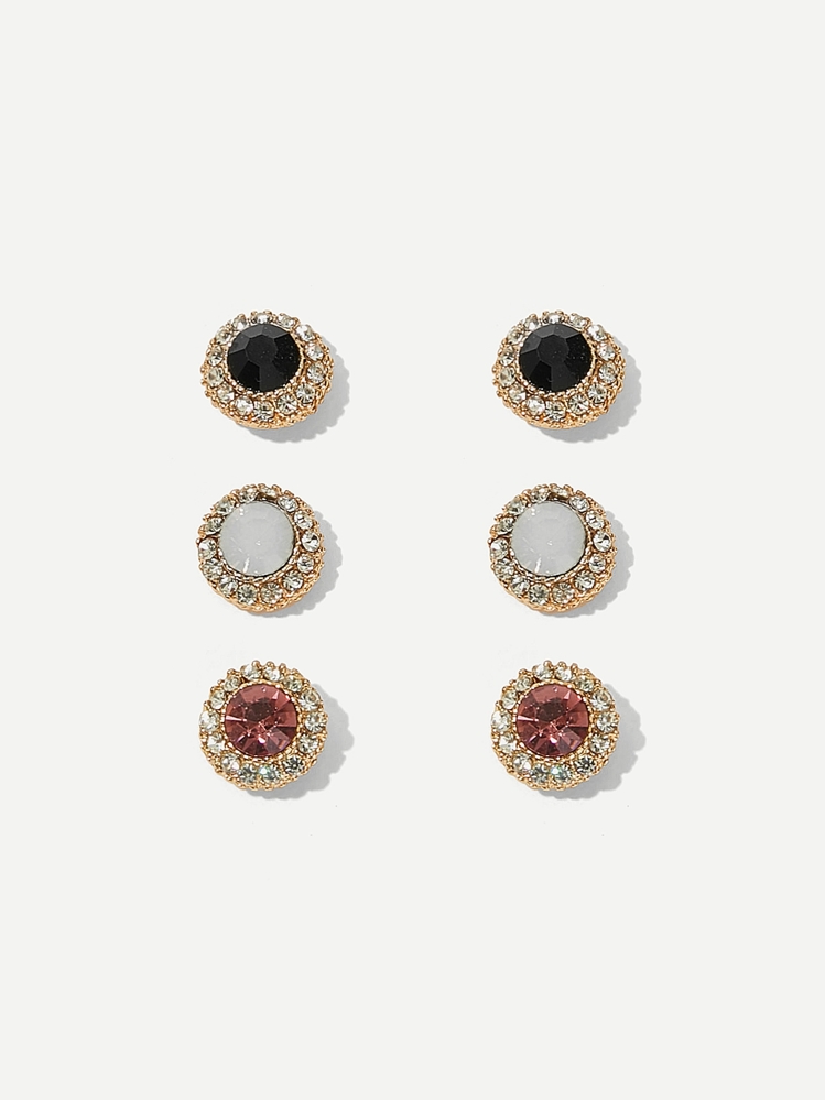6pcs Rhinestone Mix Colors Earring Studs, Colorful Earrings, Casual Daily Wear, Party Jewelry - Multicolor - View 2