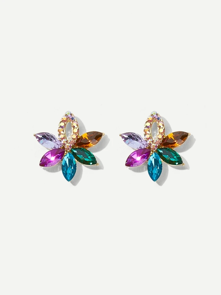 2pcs Colorful Multi-Layer Flower Rhinestone Stud Earrings, Gift For Women, Suitable For Daily, Date, Vacation