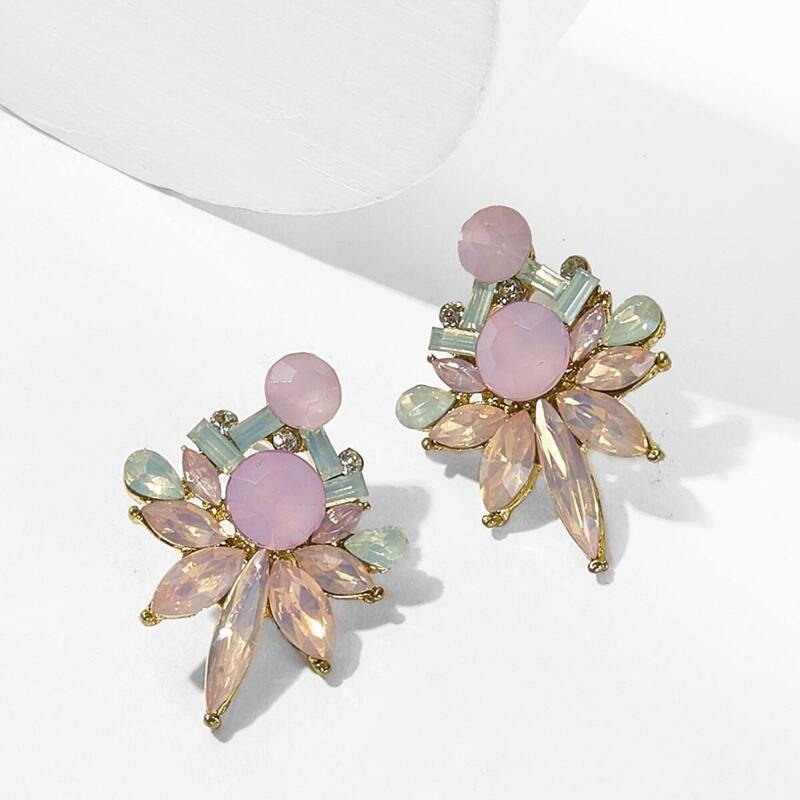 

Flower Shaped Rhinestone Stud Earrings 1pair, Multicolor