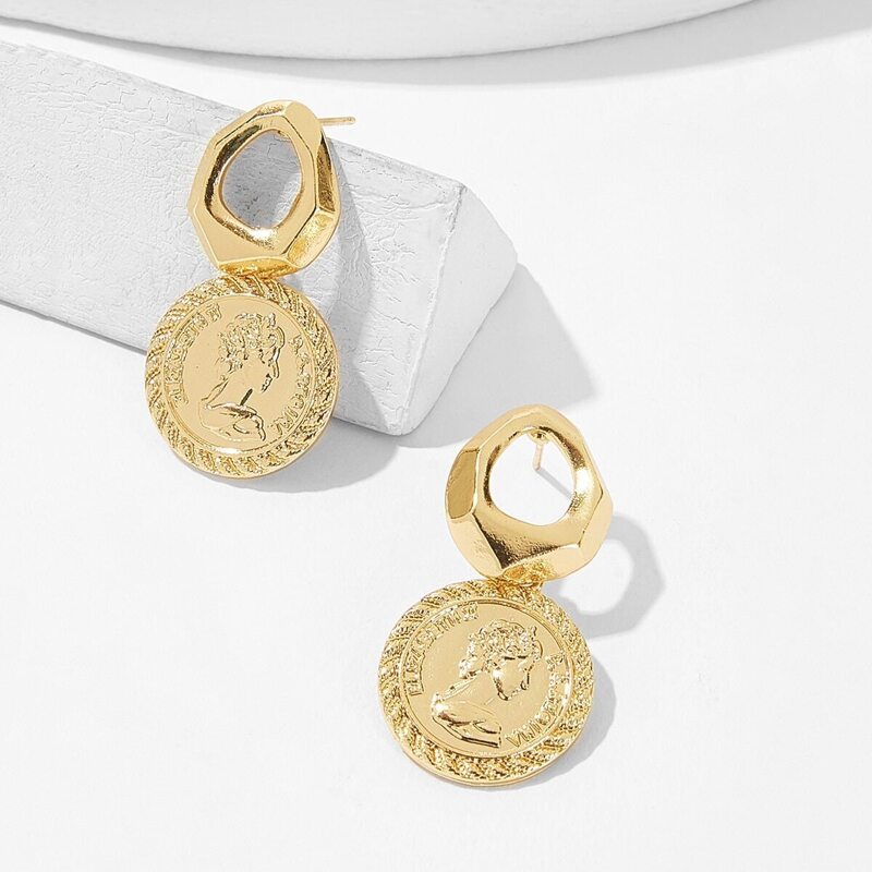 

Coin Decor Hoop Drop Earrings 1pair, Gold