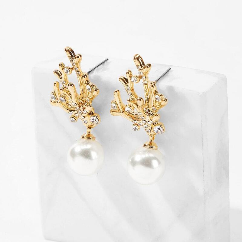 

Faux Pearl Decor Branch Drop Earrings 1pair, Gold