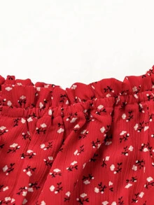 Ditsy Floral Off-the-Shoulder Smocked Mini Dress - Burgundy - View 3