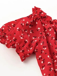 Ditsy Floral Off-the-Shoulder Smocked Mini Dress - Burgundy - View 4