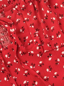 Ditsy Floral Off-the-Shoulder Smocked Mini Dress - Burgundy - View 6
