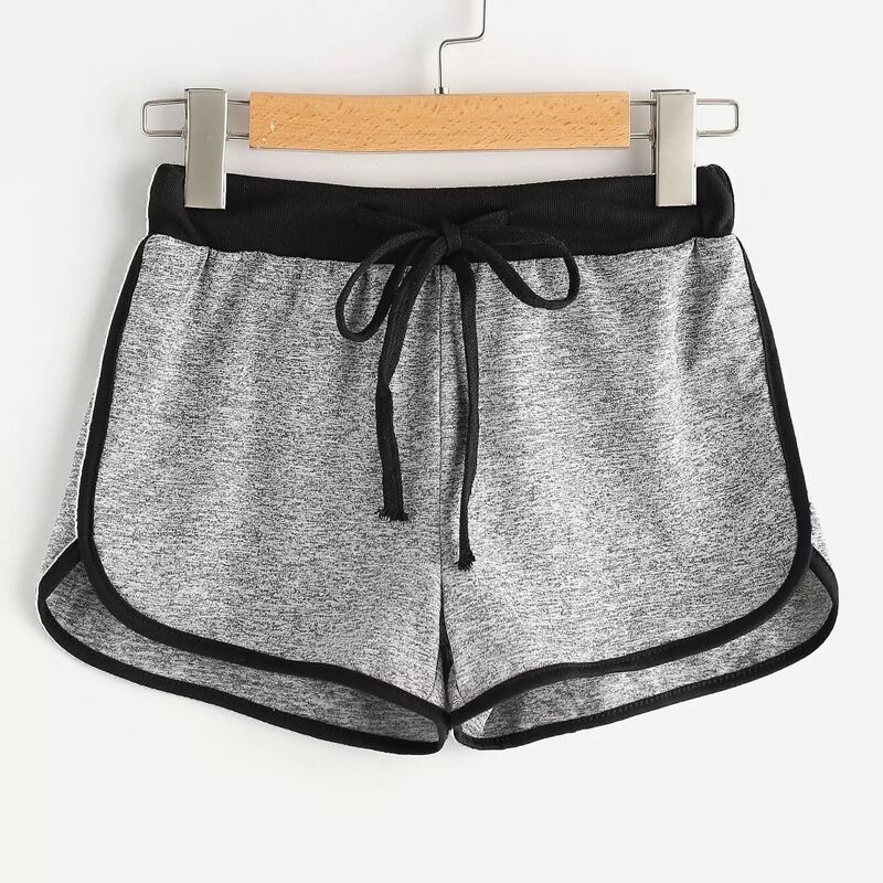 

Plus Contrast Trim Drawstring Waist Shorts, Grey