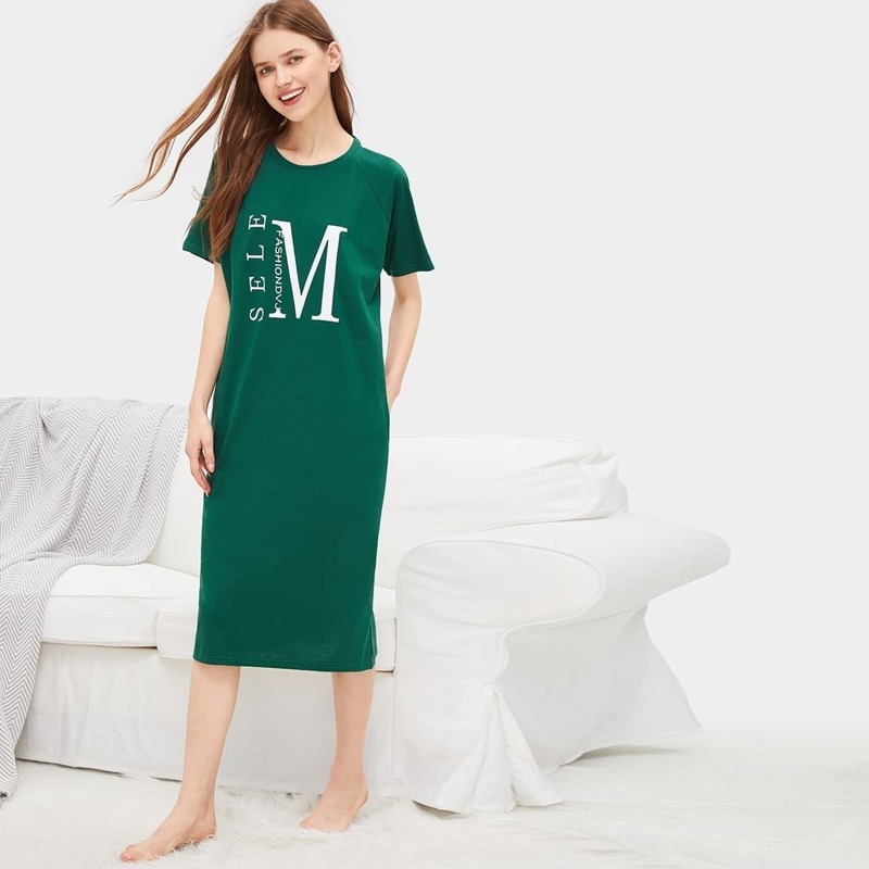 

Letter Graphic Night Dress, Green