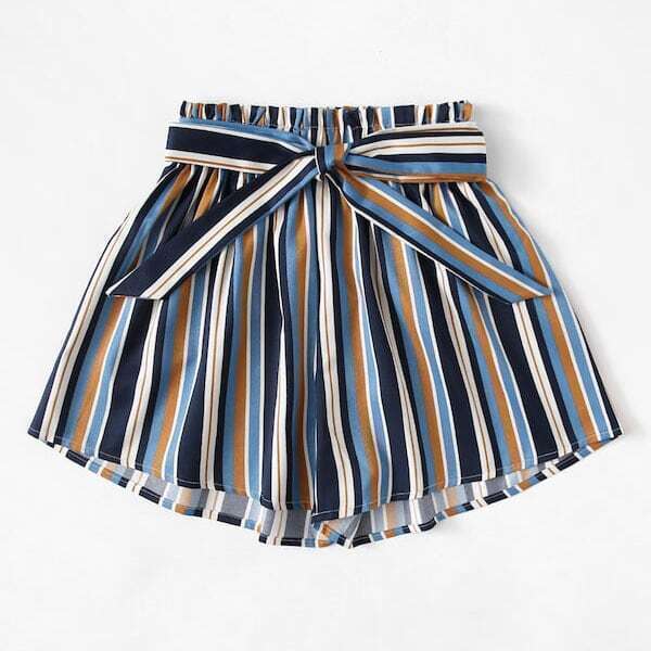 

Plus Striped Knot Front Shorts, Multicolor