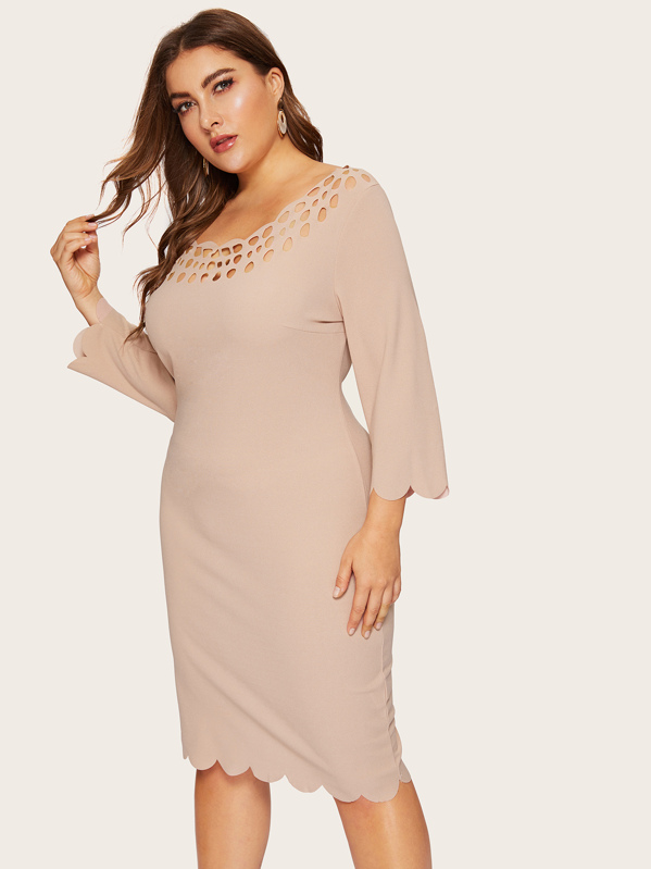 Et Ajourés Robe Détails Avec Fendue Ourlet Dos Festonné Au Crayon ulc3KJTF1