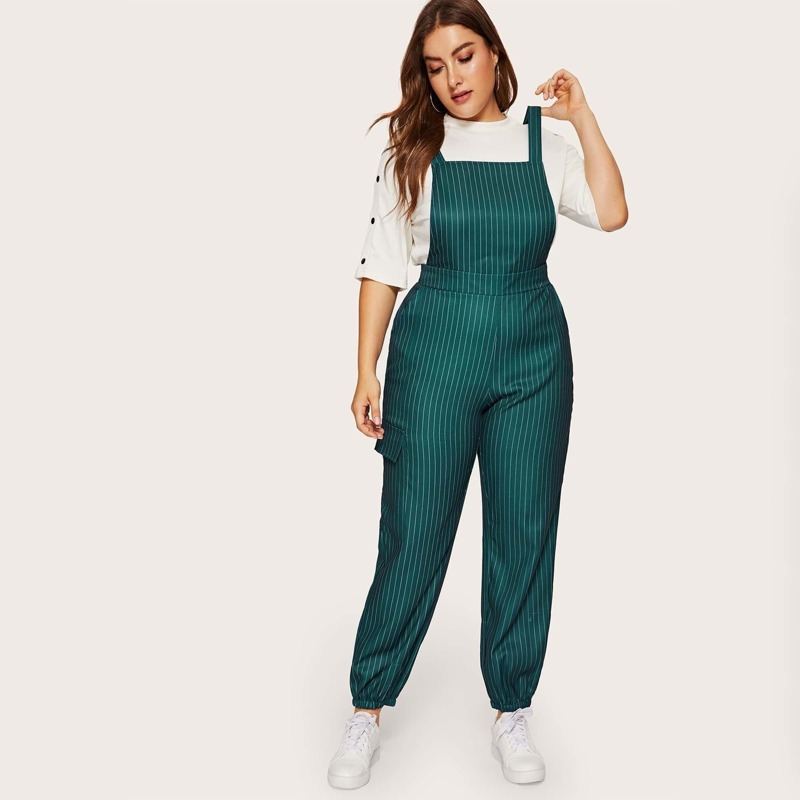 

Plus Striped Pocket Side Jumpsuit, Green