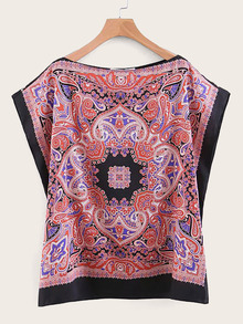 Scarf Print Slit Hem Blouse