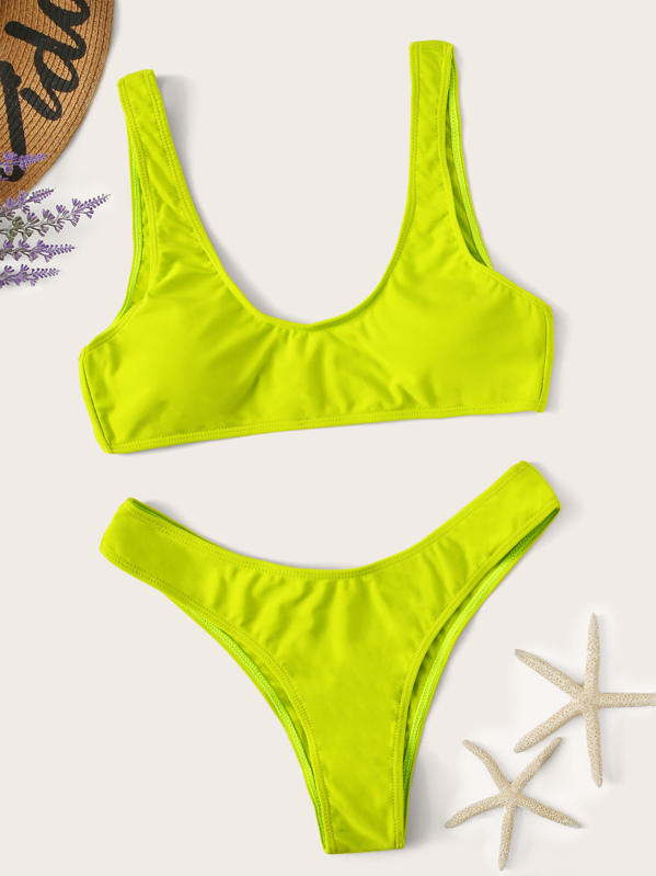 Is That The New Neon Yellow Scoop Neck Top With Panty Bikini Set