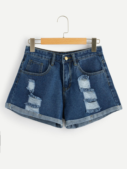 Ripped Roll Up Denim Shorts pictures