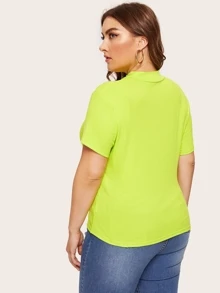 SHEIN Plus Neon Lime Mock-neck Ribbed Knit Top - Lime Green - View 2
