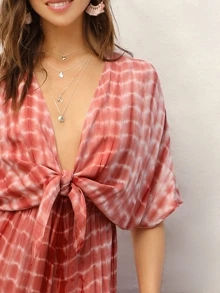 SHEIN VCAY 深v領前綁結繫帶染色闊腳連身褲